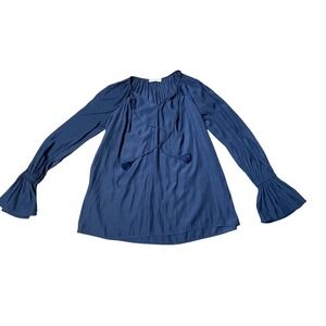 Ramy Brook New York Women's Satin‎ Flare  Long Sleeve Neck Tie Navy Blue